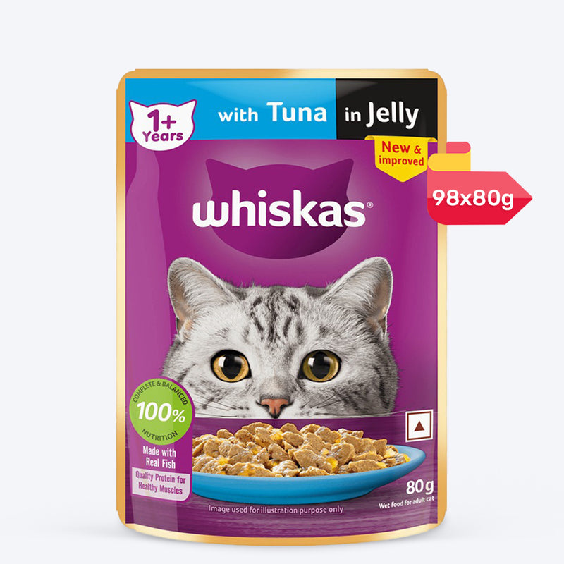 Whiskas Tuna in Jelly (1+ Years) Wet Food For Adult Cat - 80 gm Pack - Heads Up For Tails