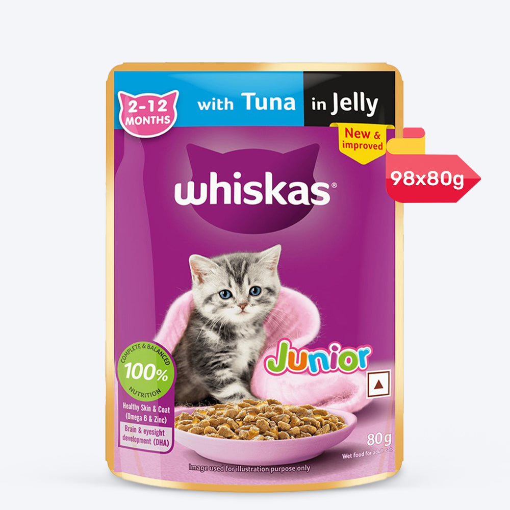 Whiskas Tuna in Jelly (2-12 Months) Wet Food For Kitten - 80 gm Pack - Heads Up For Tails