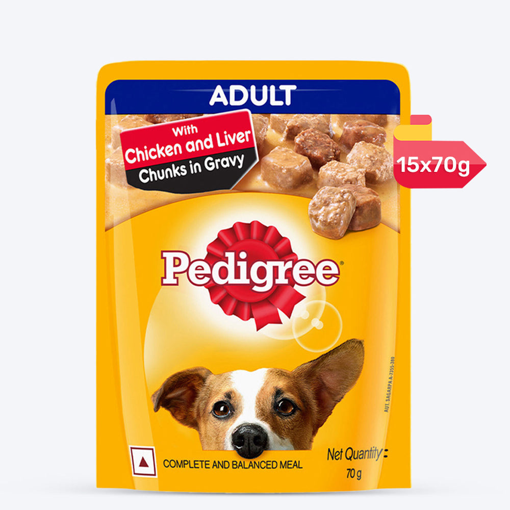 Pedigree Chicken & Liver Chunks in Gravy Adult Wet Dog Food - 70 g packs - Heads Up For Tails