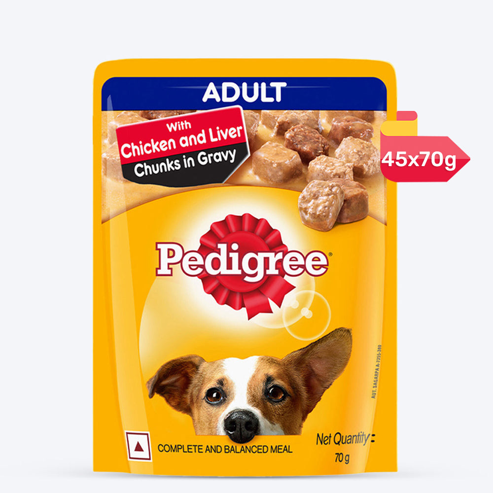 Pedigree Chicken & Liver Chunks in Gravy Adult Wet Dog Food - 70 g packs - Heads Up For Tails