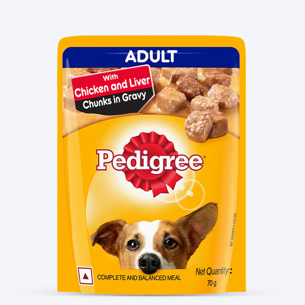 Pedigree Chicken & Liver Chunks in Gravy Adult Wet Dog Food - 70 g packs - Heads Up For Tails