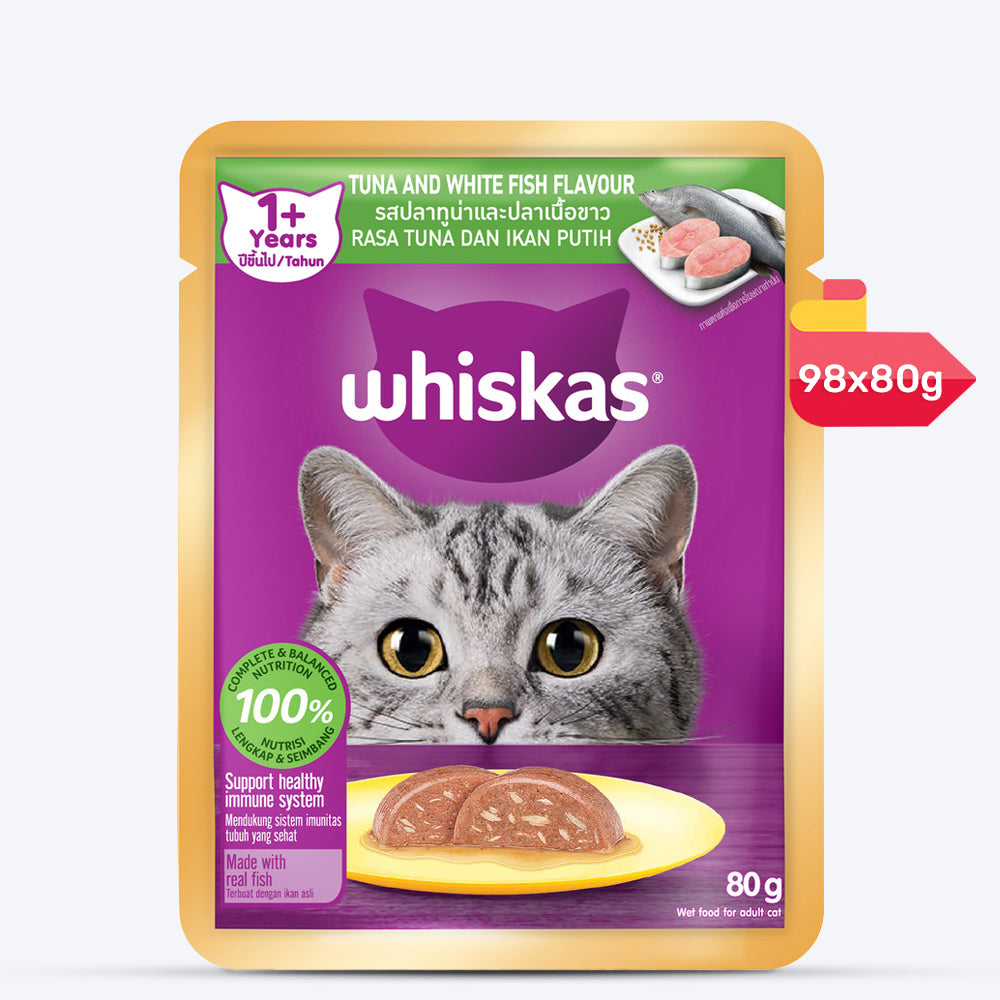 Whiskas Tuna And White Fish Wet Food For Adult Cat - 80 gm - Heads Up For Tails