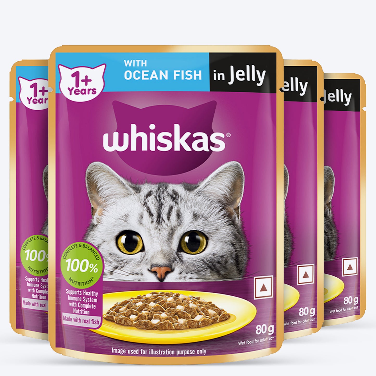Whiskas Ocean Fish Wet Food For Adult Cat - 80 gm Pack - Heads Up For Tails