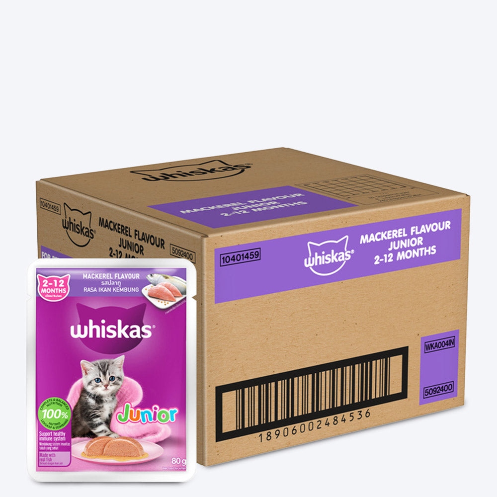 Whiskas Mackerel In Jelly Wet Food For Junior (2-12 Months) Kitten - 80 gm Pack - Heads Up For Tails