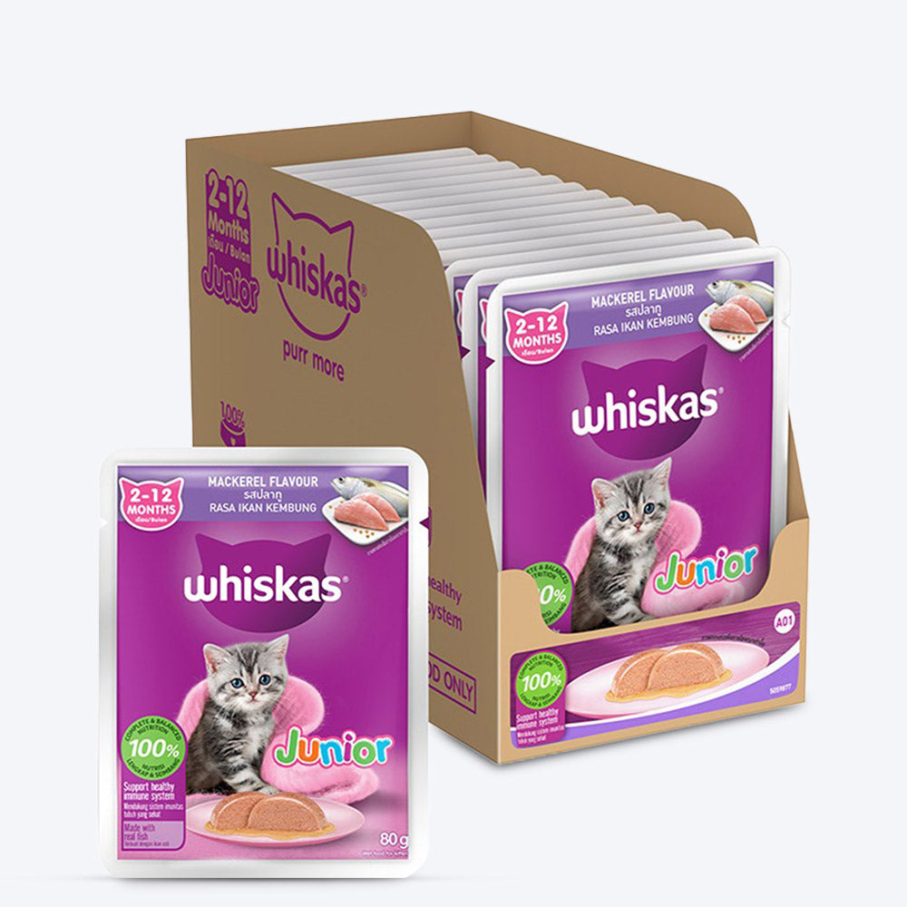 Whiskas Mackerel In Jelly Wet Food For Junior (2-12 Months) Kitten - 80 gm Pack - Heads Up For Tails