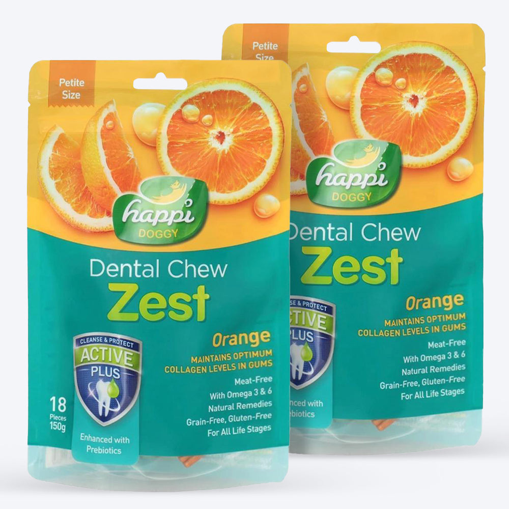 Happi Doggy Vegetarian Dental Chew - Zest - Orange - Petite - 2.5 inch - 150 g - 18 Pieces - Heads Up For Tails