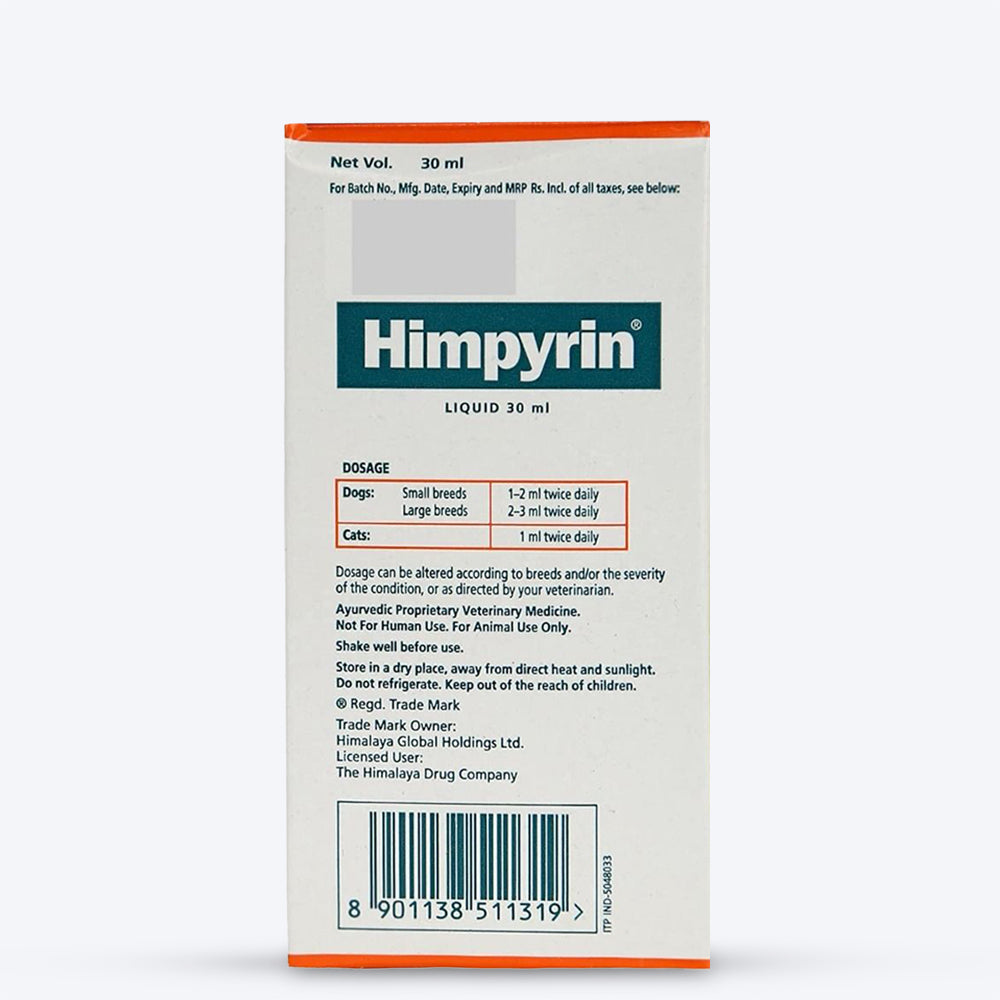 Himalaya Himpyrin Herbals Health Supplement For Dog & Cat - 30 ml - Heads Up For Tails