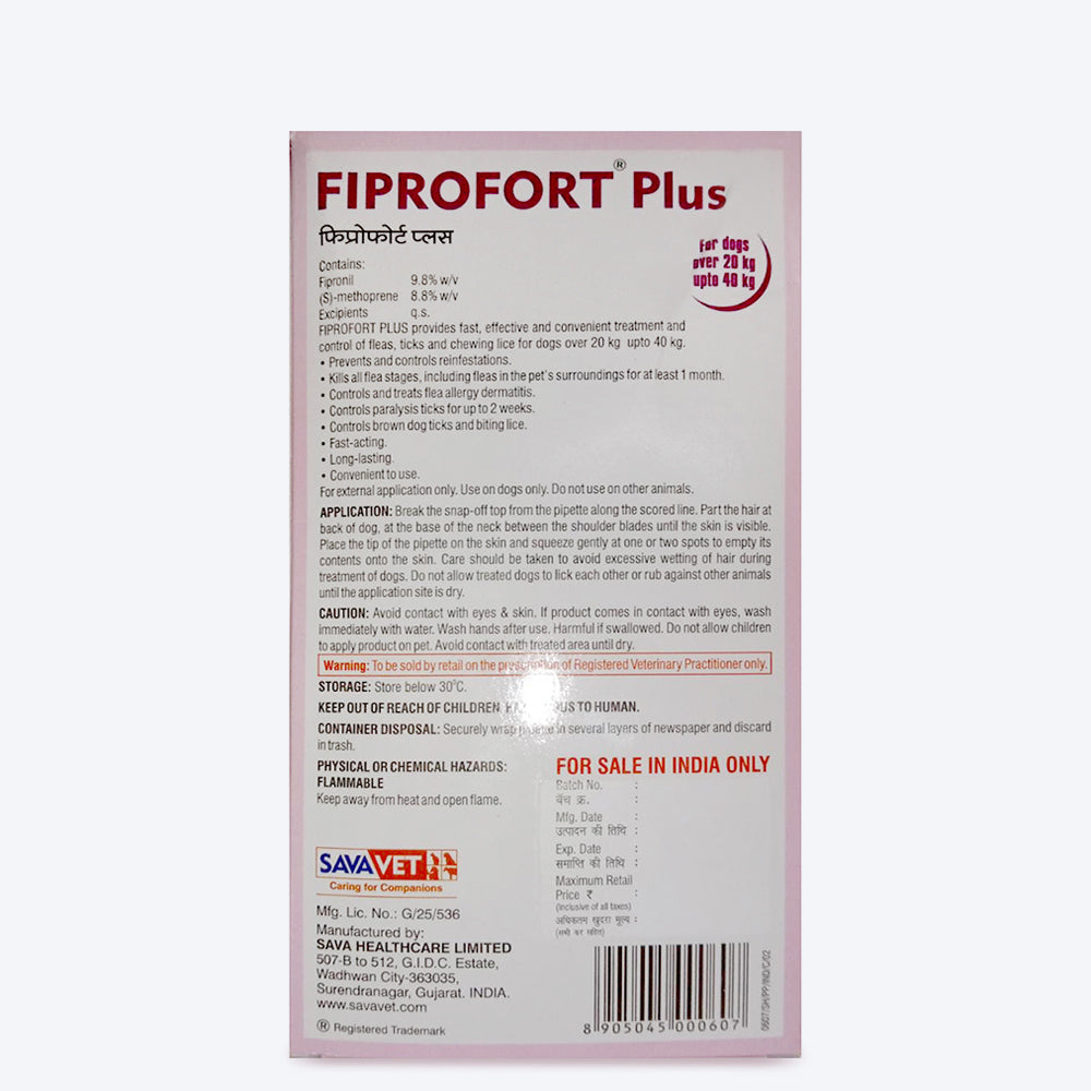 Fiprofort Plus Spot- Ticks & Fleas Solution for Dogs (20-40 kg) - Heads Up For Tails