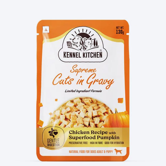 Kennel Kitchen Chicken with Pumpkin Supreme Cuts In Gravy Wet Dog Food - 130 g Packs - Heads Up For Tails