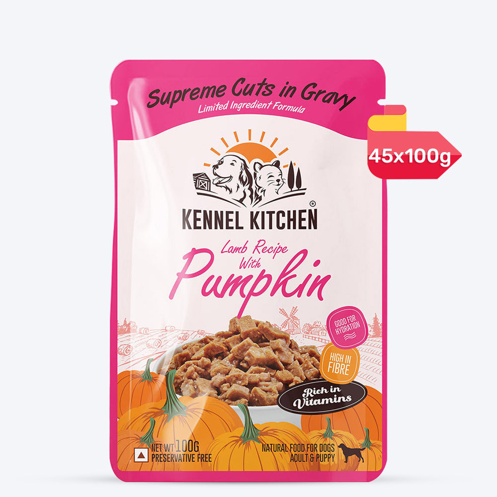Kennel Kitchen Lamb with Pumpkin Supreme Cuts In Gravy Wet Dog Food - 100 g Packs - Heads Up For Tails