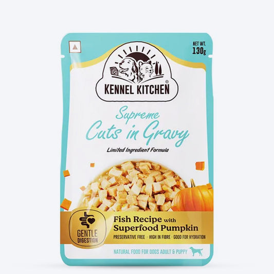 Kennel Kitchen Fish with Pumpkin Supreme Cuts In Gravy Wet Dog Food - 130 g Packs - Heads Up For Tails