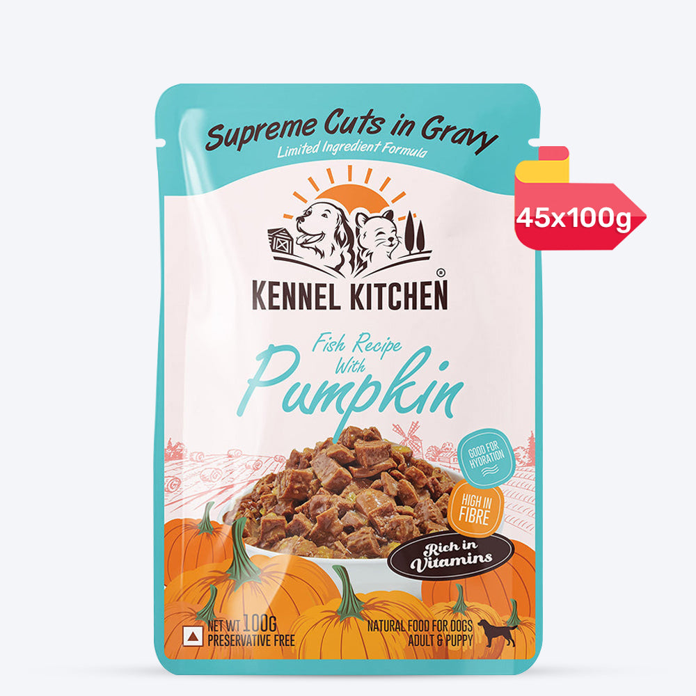 Kennel Kitchen Fish with Pumpkin Supreme Cuts In Gravy Wet Dog Food - 100 g Packs - Heads Up For Tails