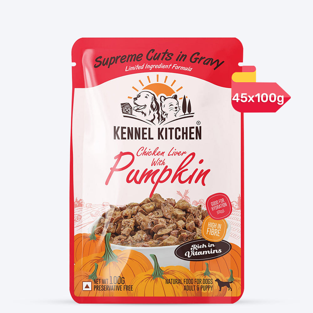 Kennel Kitchen Chicken Liver with Pumpkin Supreme Cuts In Gravy Wet Dog Food - 100 g Packs - Heads Up For Tails