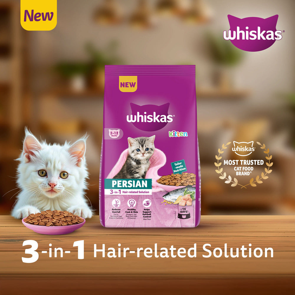 Whiskas Persian (3 In 1) Hair Solution Dry Food For Kitten - Heads Up For Tails