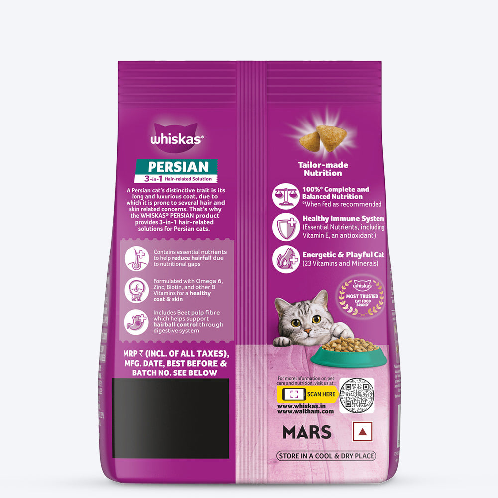 Whiskas Persian (3 In 1) Hair Solution Dry Food For Adult Cat - Heads Up For Tails
