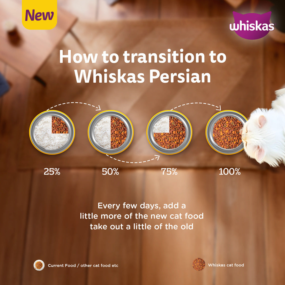 Whiskas Persian (3 In 1) Hair Solution Dry Food For Adult Cat - Heads Up For Tails