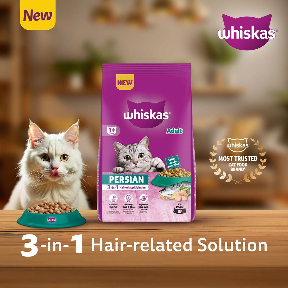 Whiskas Persian (3 In 1) Hair Solution Dry Food For Adult Cat - Heads Up For Tails
