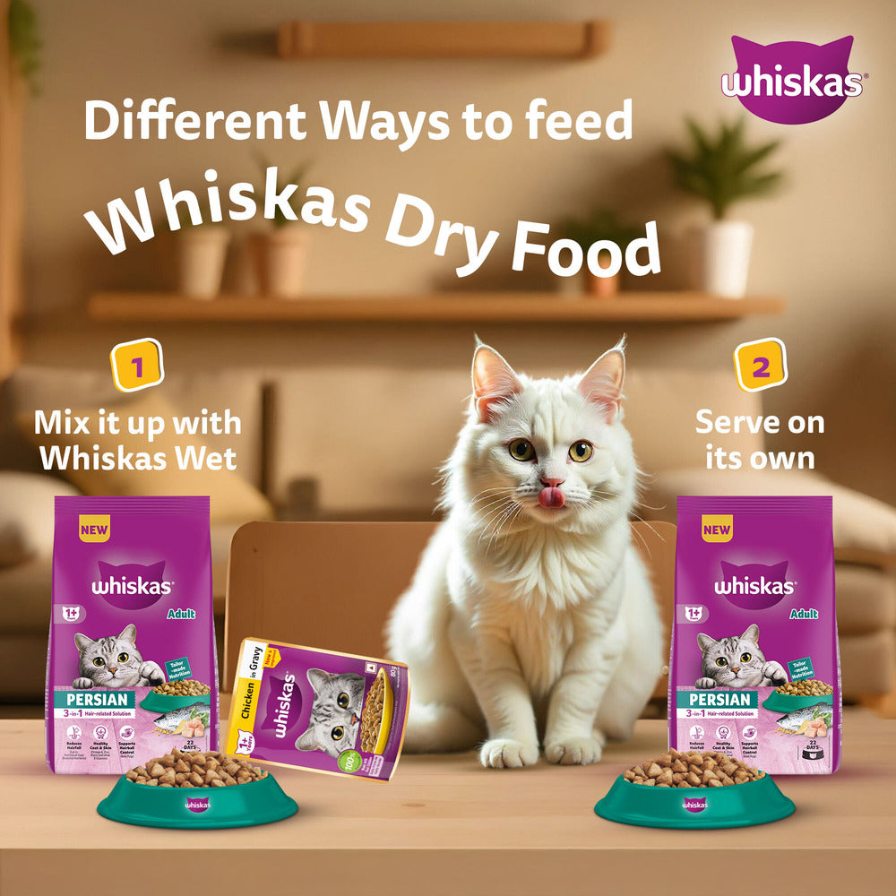 Whiskas Persian (3 In 1) Hair Solution Dry Food For Adult Cat - Heads Up For Tails