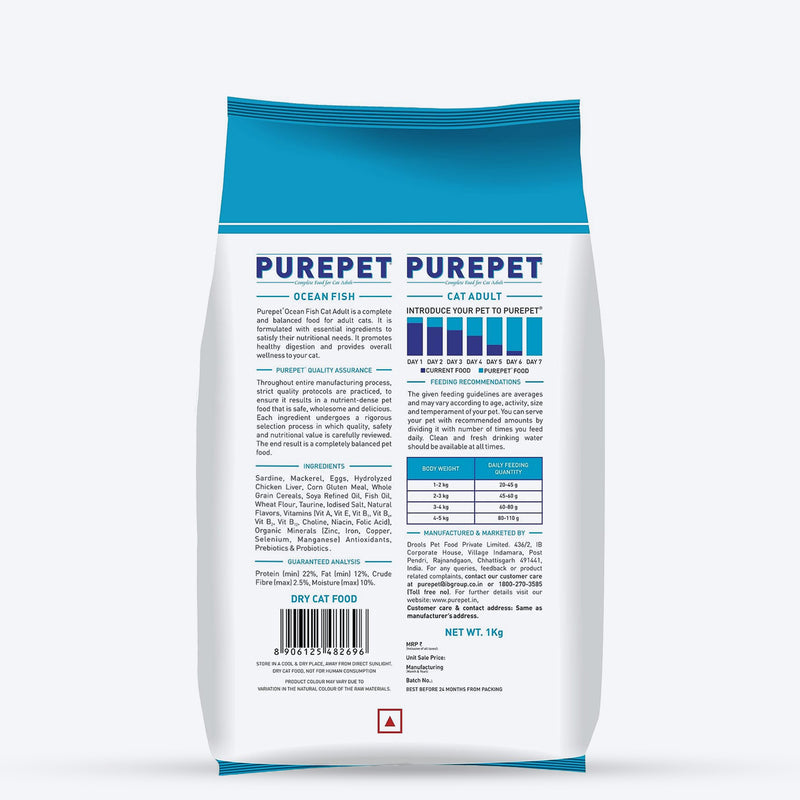 Purepet Ocean Fish Dry Food For Adult Cats - Heads Up For Tails