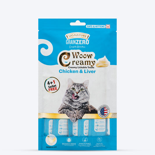 Signature Grain Zero Woow Creamy Chicken & Liver Lickable Treats For Cat & Kitten - 75 g - Heads Up For Tails