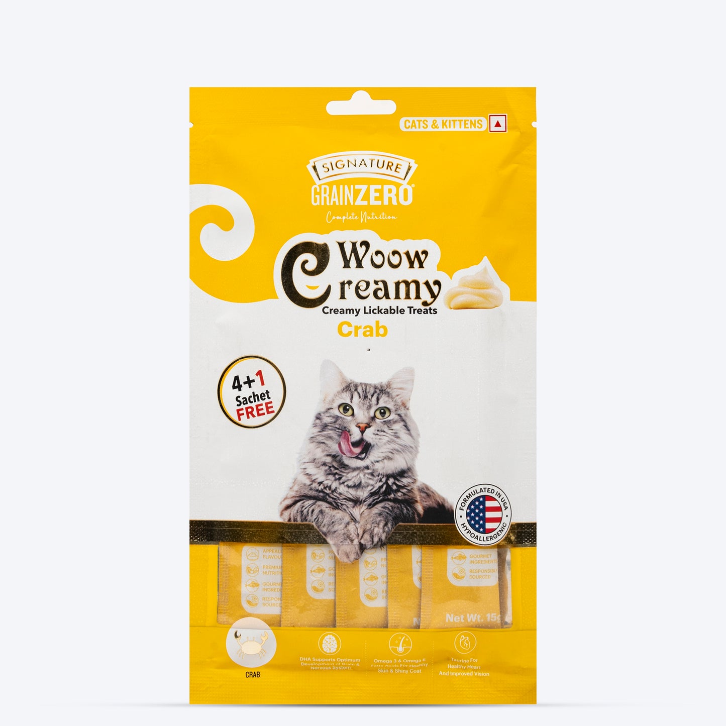 Signature Grain Zero Woow Creamy Crab Lickable Treats For Cat & Kitten - 75 g - Heads Up For Tails