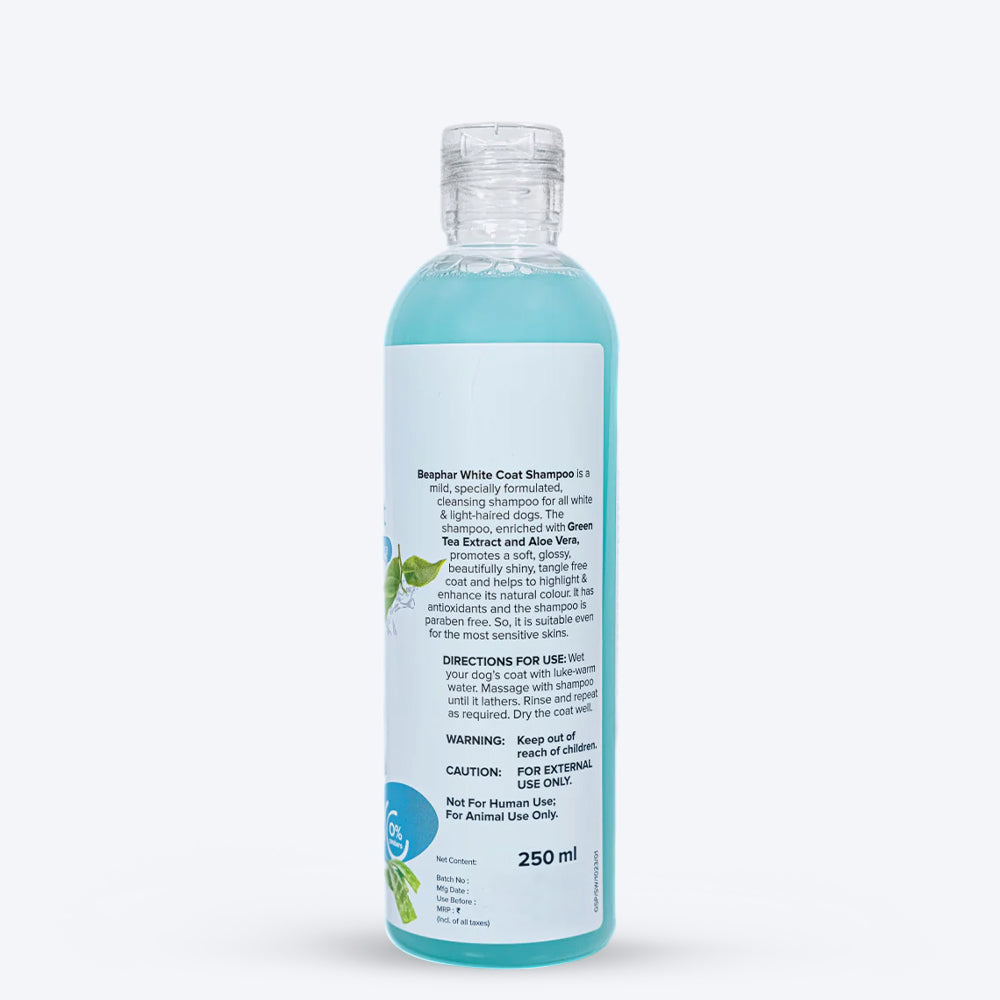 Beaphar White And Shiny Coat Shampoo For Dog - Green Tea Extract & Aloe Vera - 250 ml - Heads Up For Tails