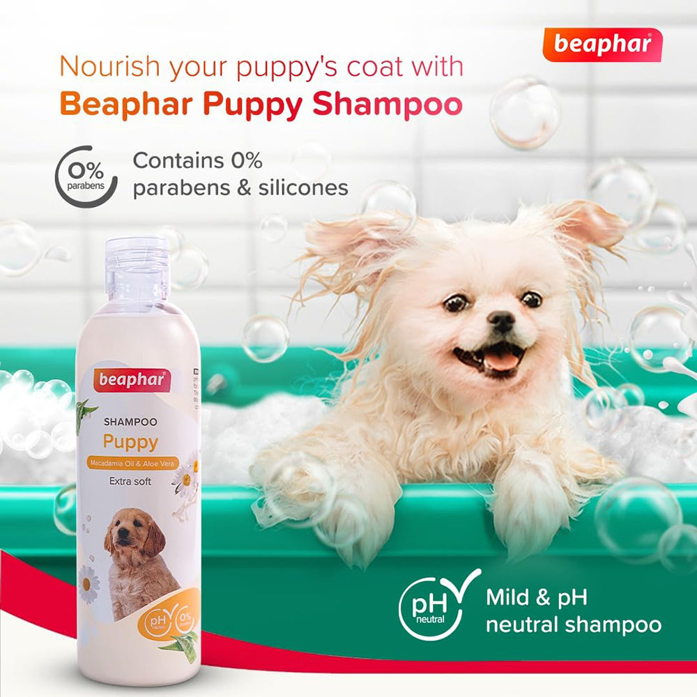Beaphar Extra Soft & Glossy Coat Itch Relief Herbal Shampoo For Puppy - Macadamia Oil & Aloe Vera - 250 ml - Heads Up For Tails