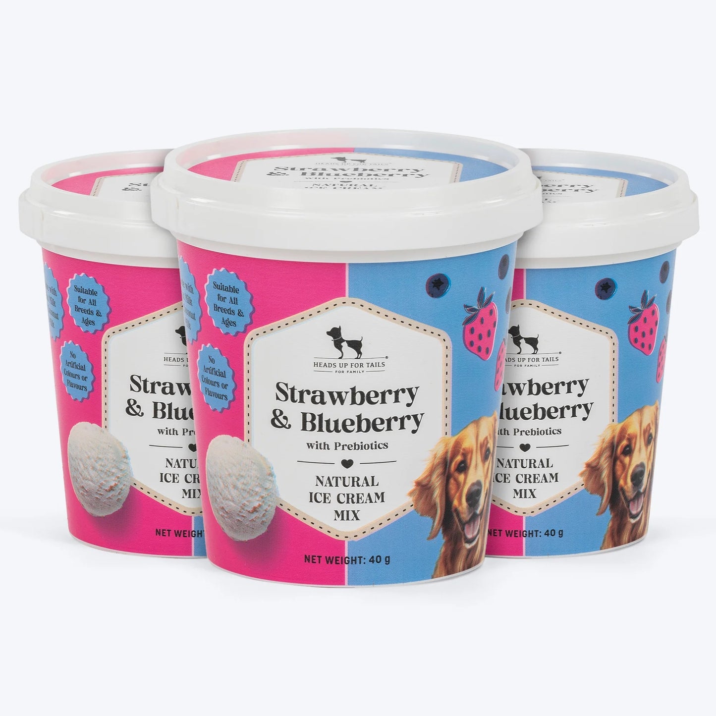 HUFT Ice Cream Strawberry & Blueberry With Prebiotics Mix Treat For Dog - 40 gm - Heads Up For Tails