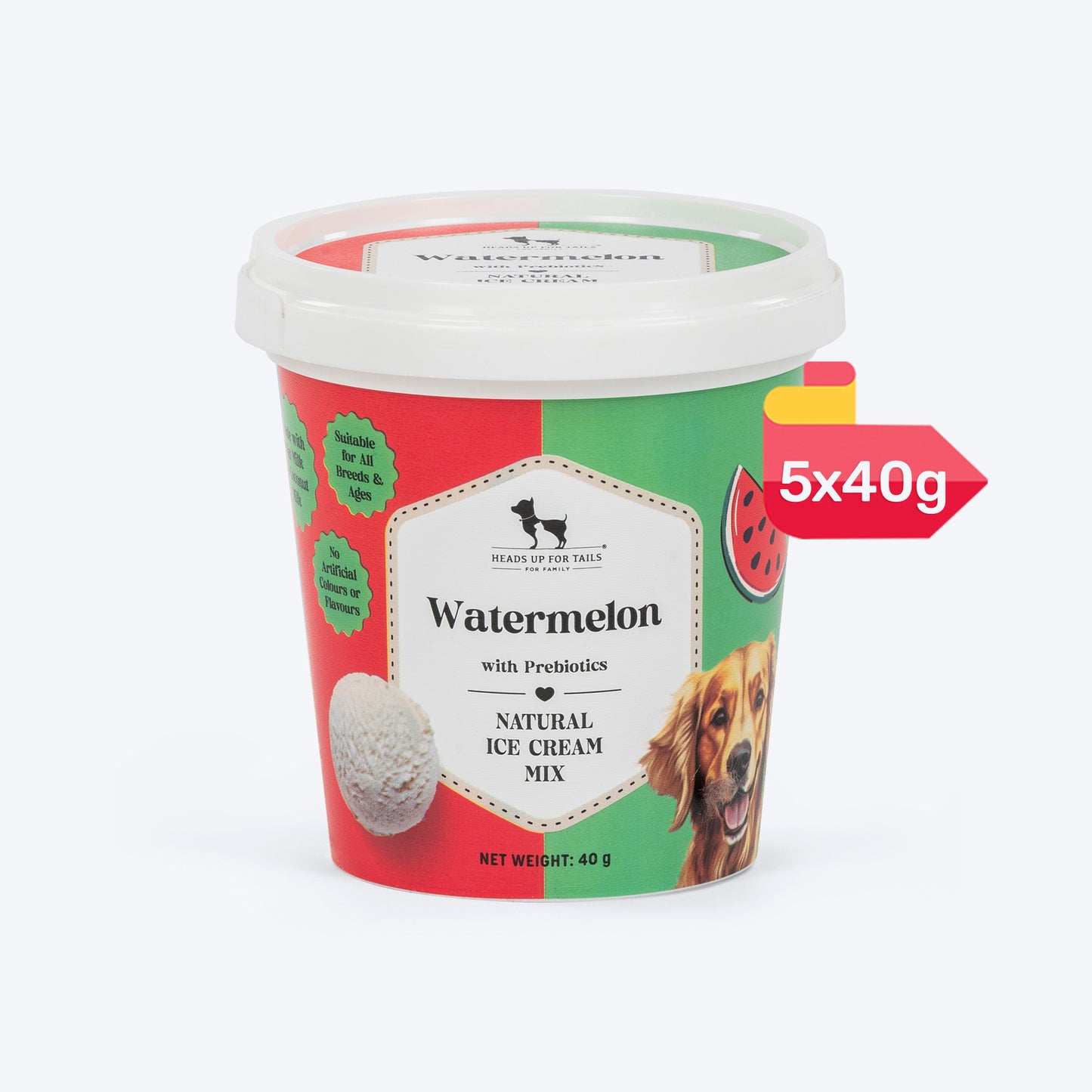 HUFT Watermelon Ice Cream With Prebiotics Mix Treat For Dog - 40 gm - Heads Up For Tails
