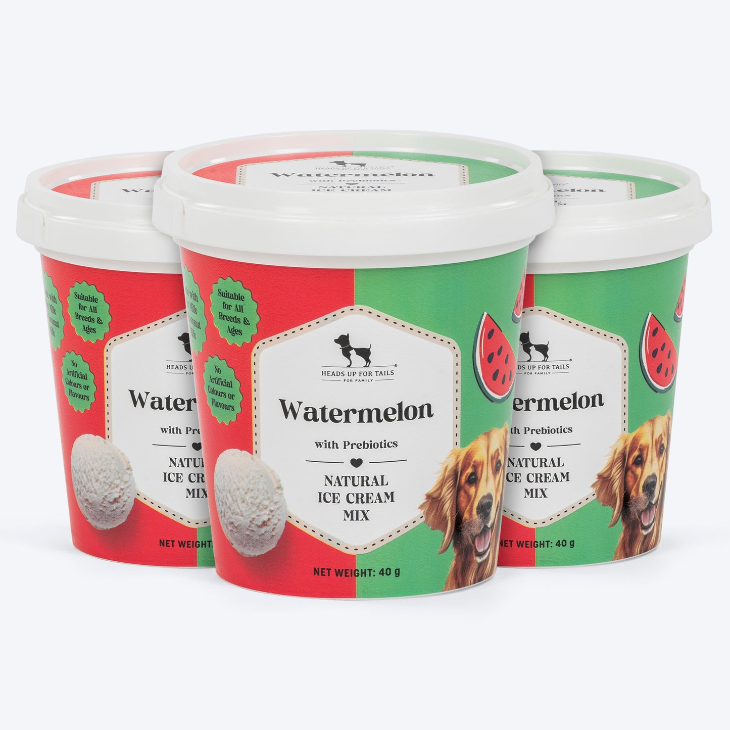 HUFT Watermelon Ice Cream With Prebiotics Mix Treat For Dog - 40 gm - Heads Up For Tails