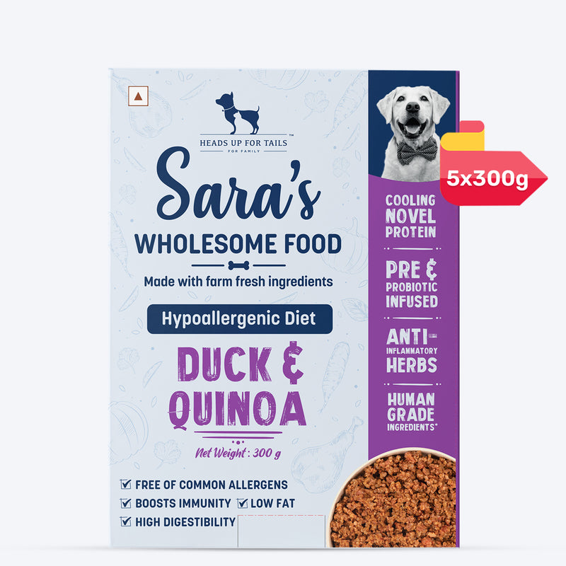 Sara's Wholesome Hypoallergenic Duck & Quinoa Wet Food for Dogs – Human-Grade, Gluten-Free – 300 g - Heads Up For Tails