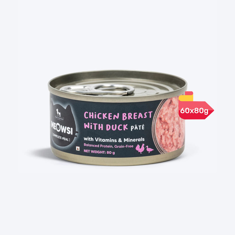 Meowsi by HUFT Chicken Breast with Duck pâté canned cat food, 80 gm, enriched with vitamins and minerals. Grain-free.