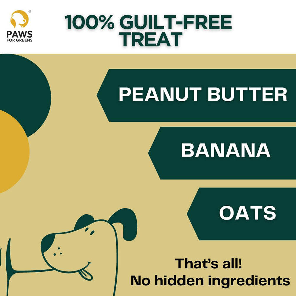 Paws For Greens Vegan Peanut Butter & Banana Treats For Dog - 100 gm - Heads Up For Tails