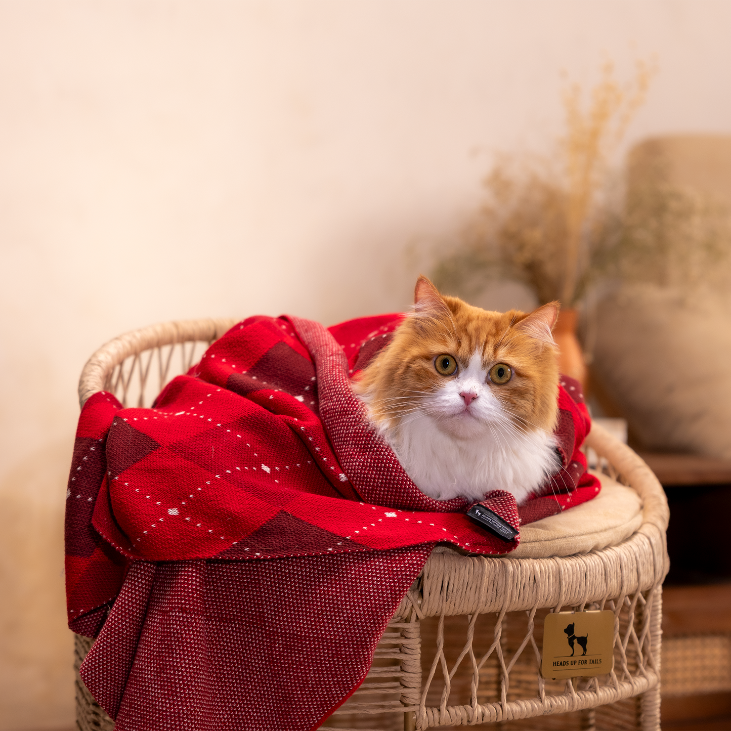 HUFT Cuddle Checks Blanket For Dog & Cat - Red - Heads Up For Tails