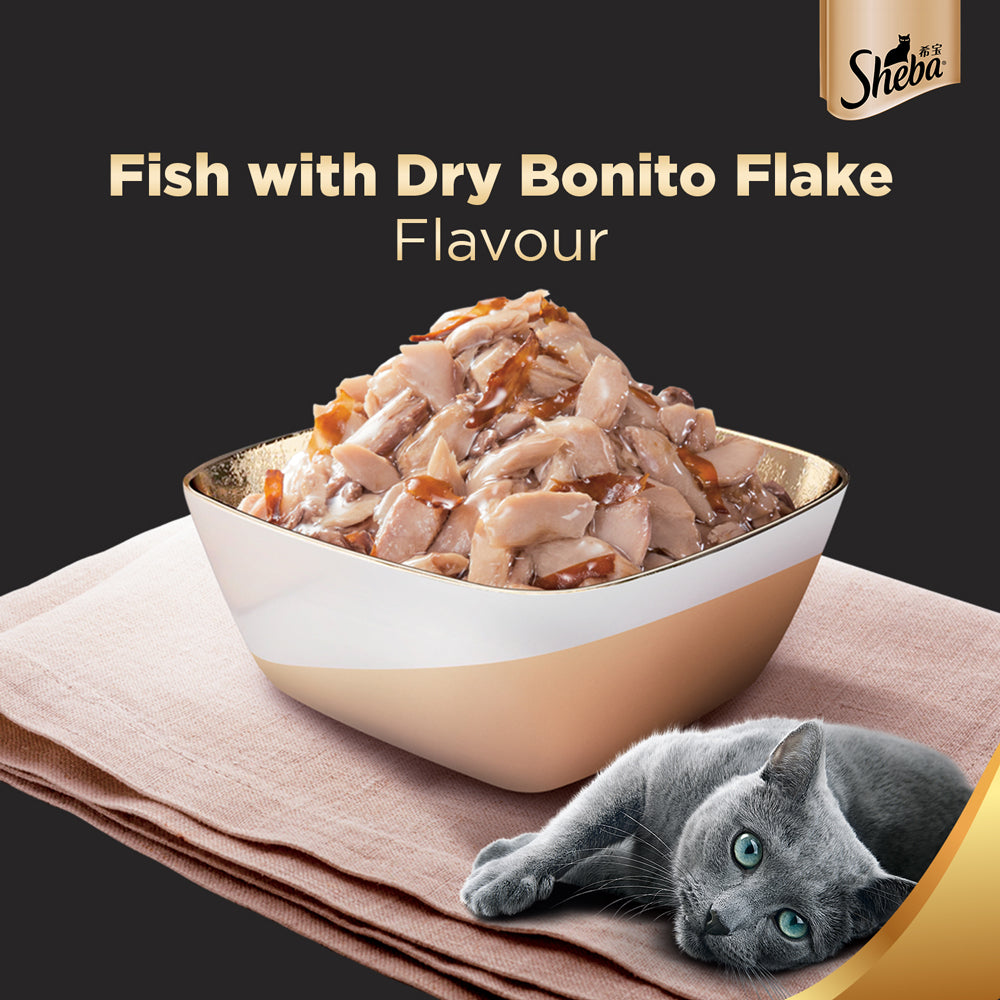 Sheba Fish with Dry Bonito Flake Adult Wet Cat Food - 35 gm Packs - Heads Up For Tails