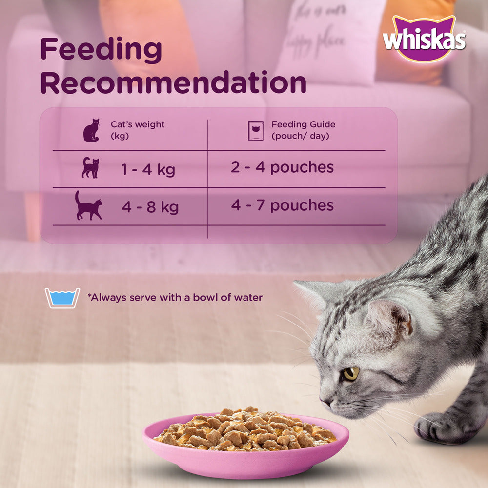 Whiskas Tasty Mix Wet Food Made With Real Fish (Salmon & Wakame Seaweed) With Chicken in Gravy For Adult (1+ year) Cat - 70 gm Pack