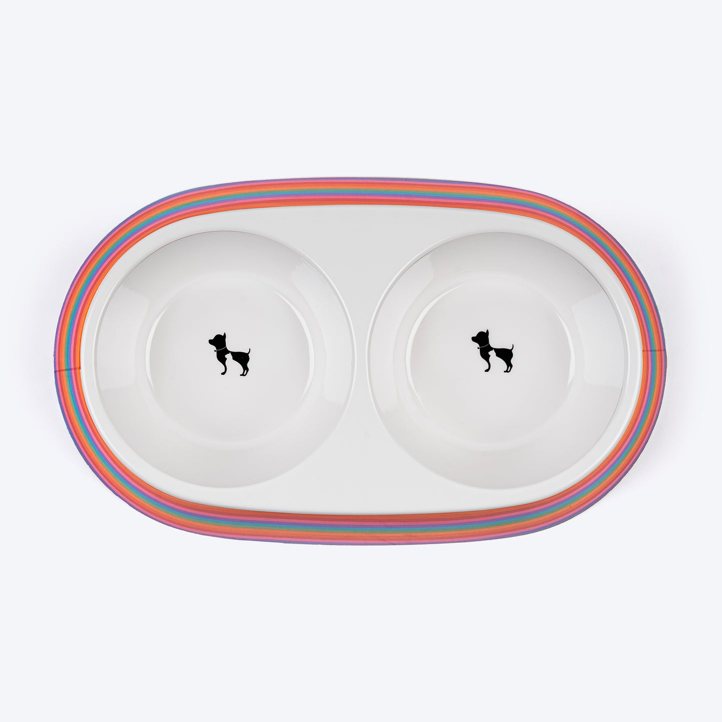 HUFT Rainbow Splash Printed Melamine Double Diner For Dog - Multicolor - Heads Up For Tails