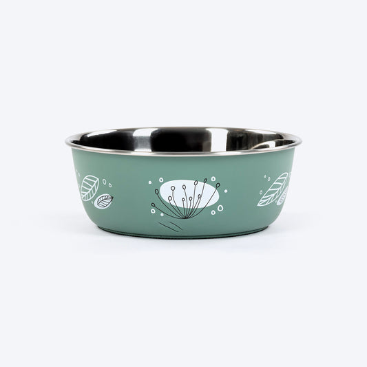 HUFT Ferns & Fur Printed Steel Bowl For Dog - Sage Green