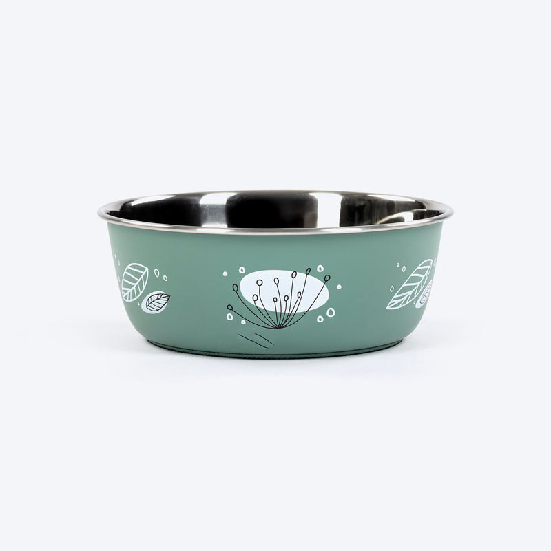 HUFT Ferns & Fur Printed Steel Bowl For Dog - Sage Green - Heads Up For Tails