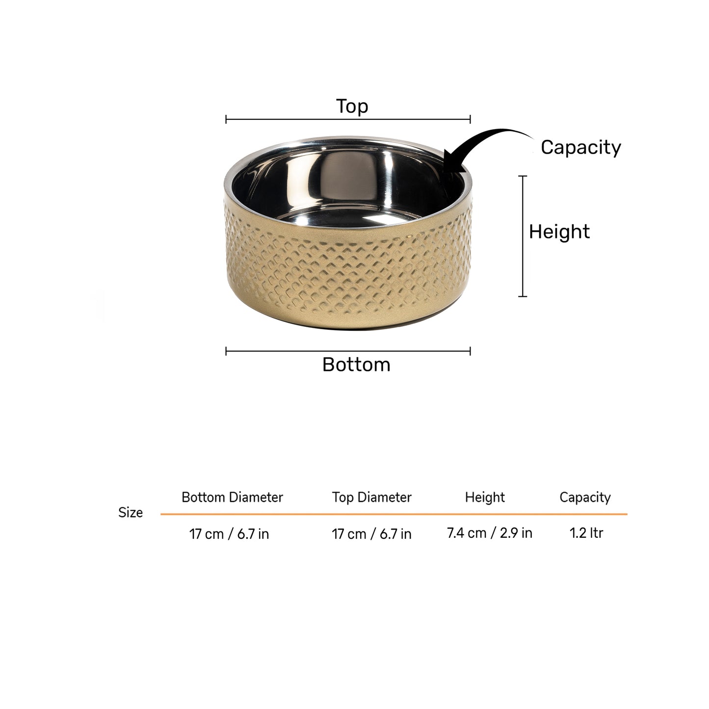 HUFT Golden Dazzle Embossed Steel Bowl For Dog - Gold - Heads Up For Tails
