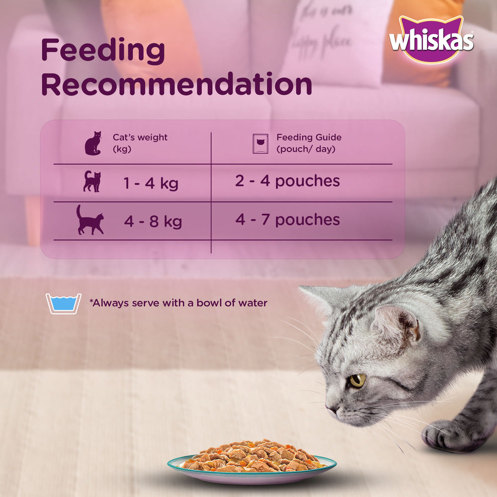Whiskas Chicken With Salmon Wakame Seaweed Wet Food For Adult Cat - (28x70 gm) - Heads Up For Tails