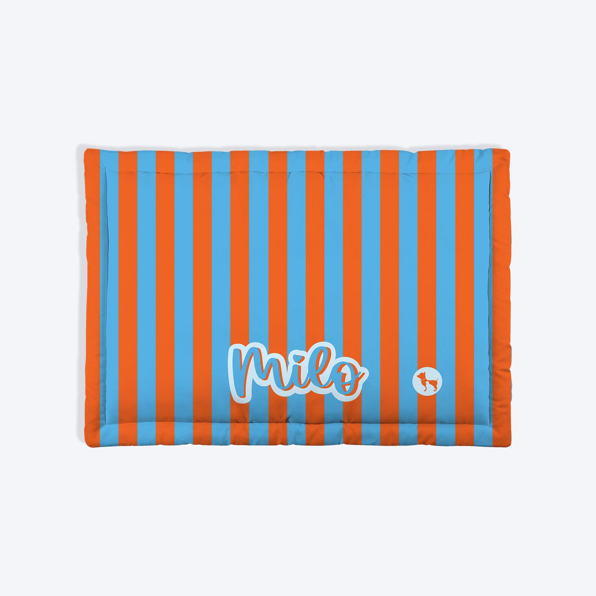 HUFT Personalised Happy Stripes Mat For Dog & Cat - Blue & Orange - Heads Up For Tails