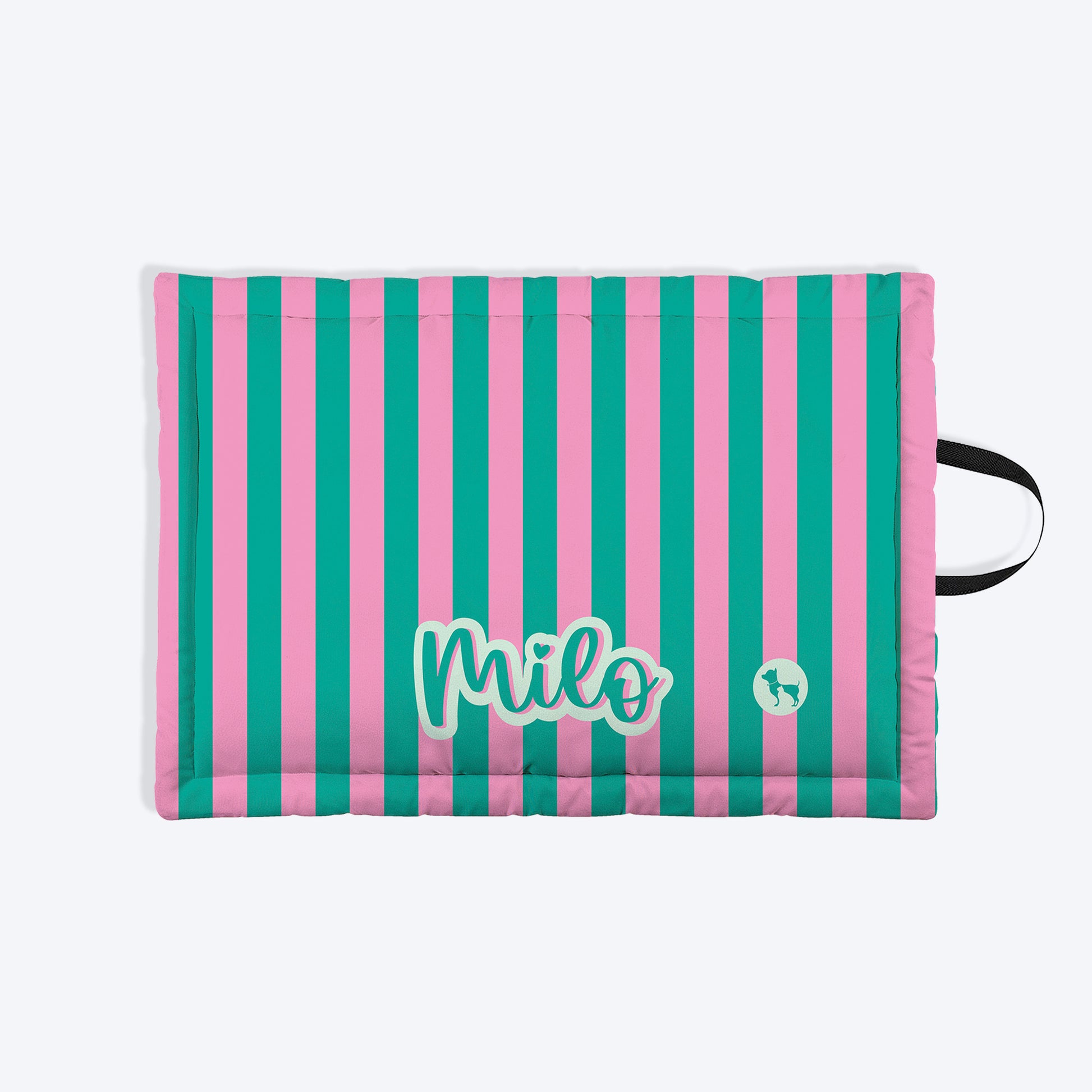 HUFT Personalised Happy Stripes Mat For Dog & Cat - Green & Pink - Heads Up For Tails
