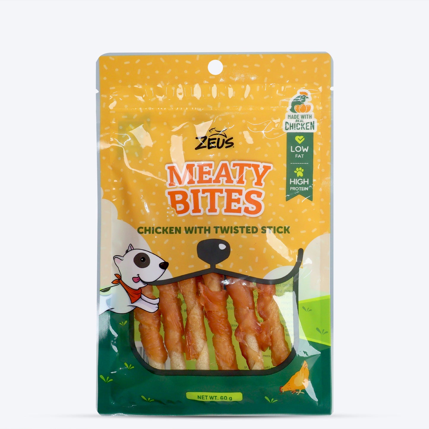 Zeus Meaty Bites Chicken With Twisted Stick Dog Treats - 60 gm - Heads Up For Tails