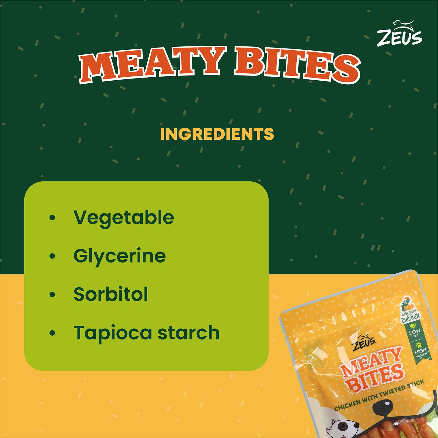 Zeus Meaty Bites Chicken With Twisted Stick Dog Treats - 60 gm - Heads Up For Tails