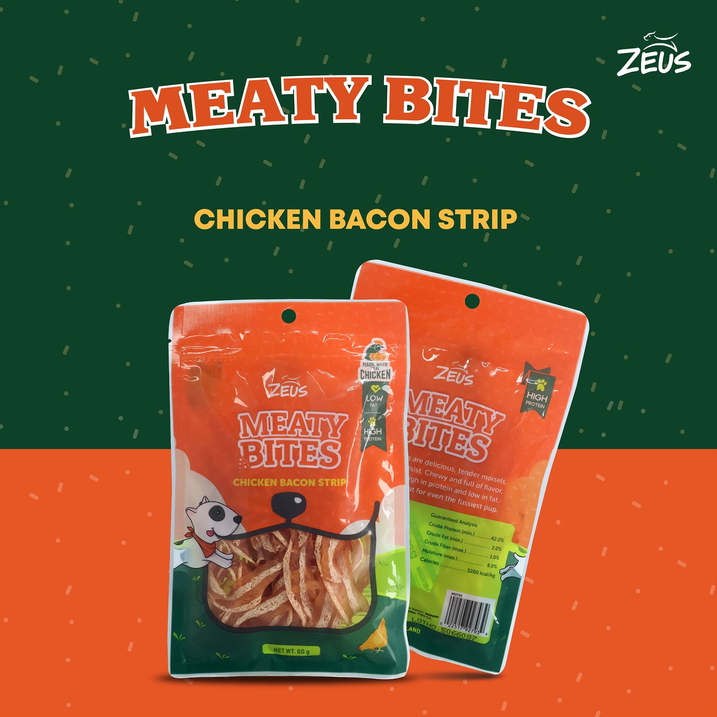 Zeus Meaty Bites Chicken Bacon Strip Dog Treats - 60 gm - Heads Up For Tails