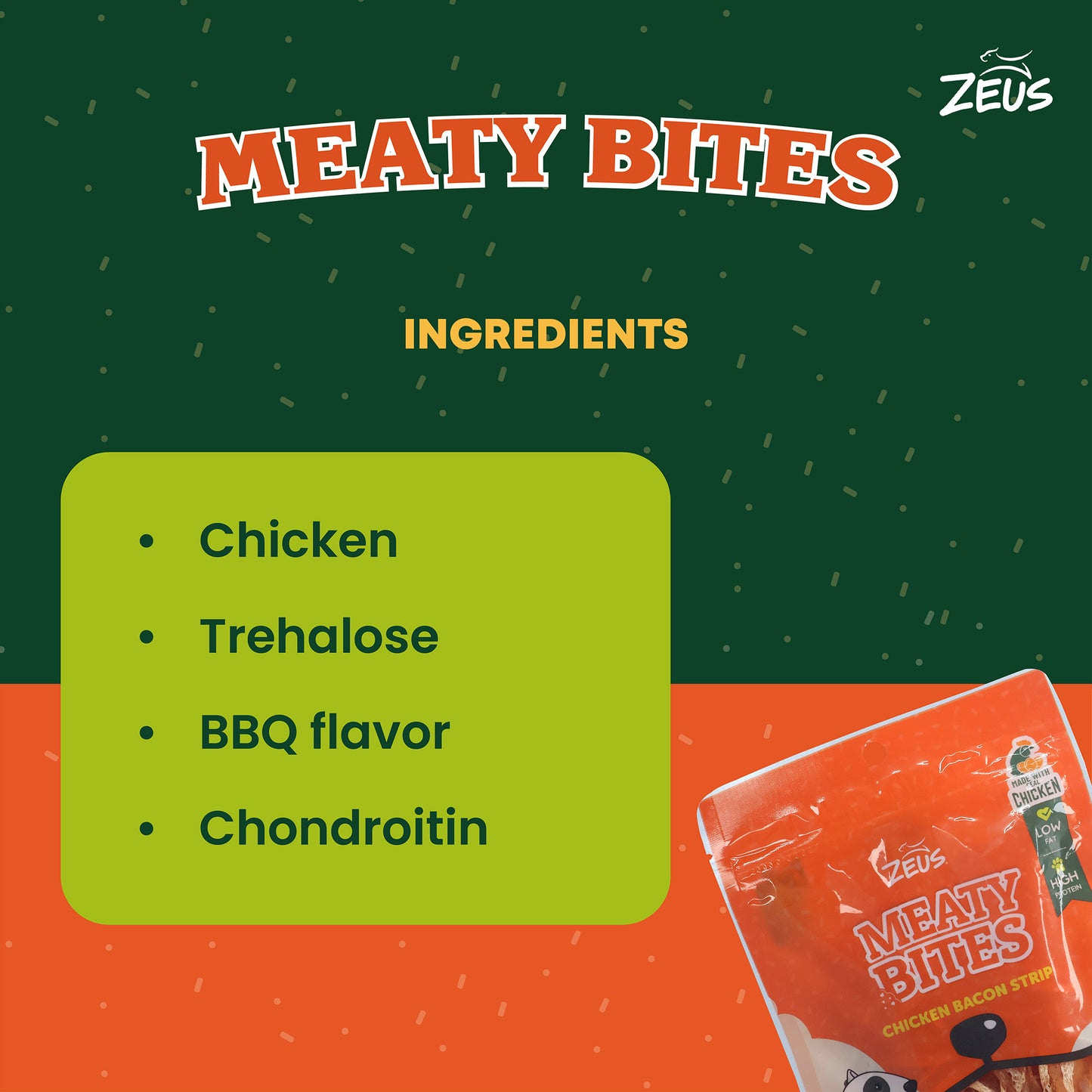 Zeus Meaty Bites Chicken Bacon Strip Dog Treats - 60 gm - Heads Up For Tails