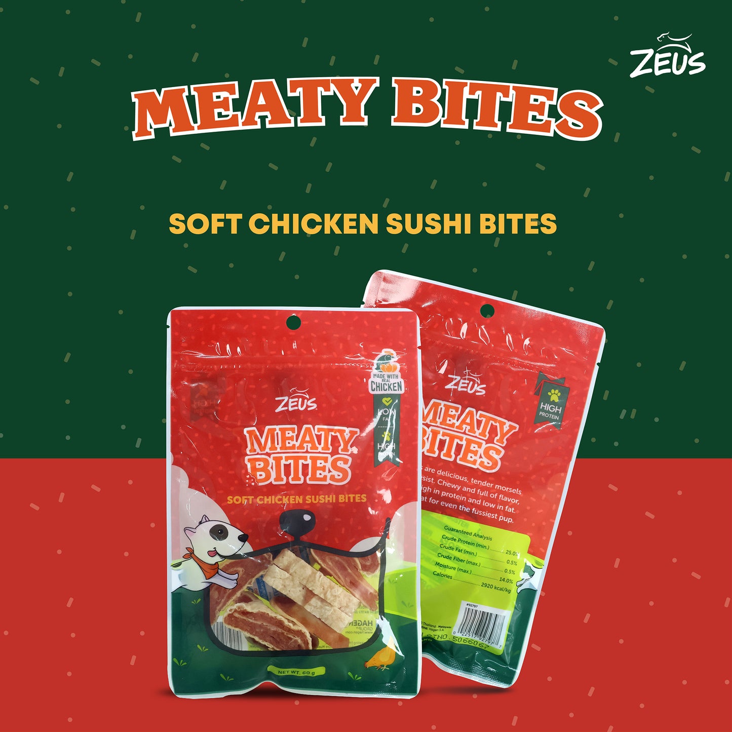 Zeus Meaty Bites Soft Chicken Sushi Bites Dog Treats - 60 gm - Heads Up For Tails