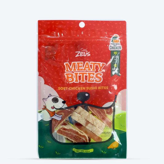 Zeus Meaty Bites Soft Chicken Sushi Bites Dog Treats - 60 gm - Heads Up For Tails