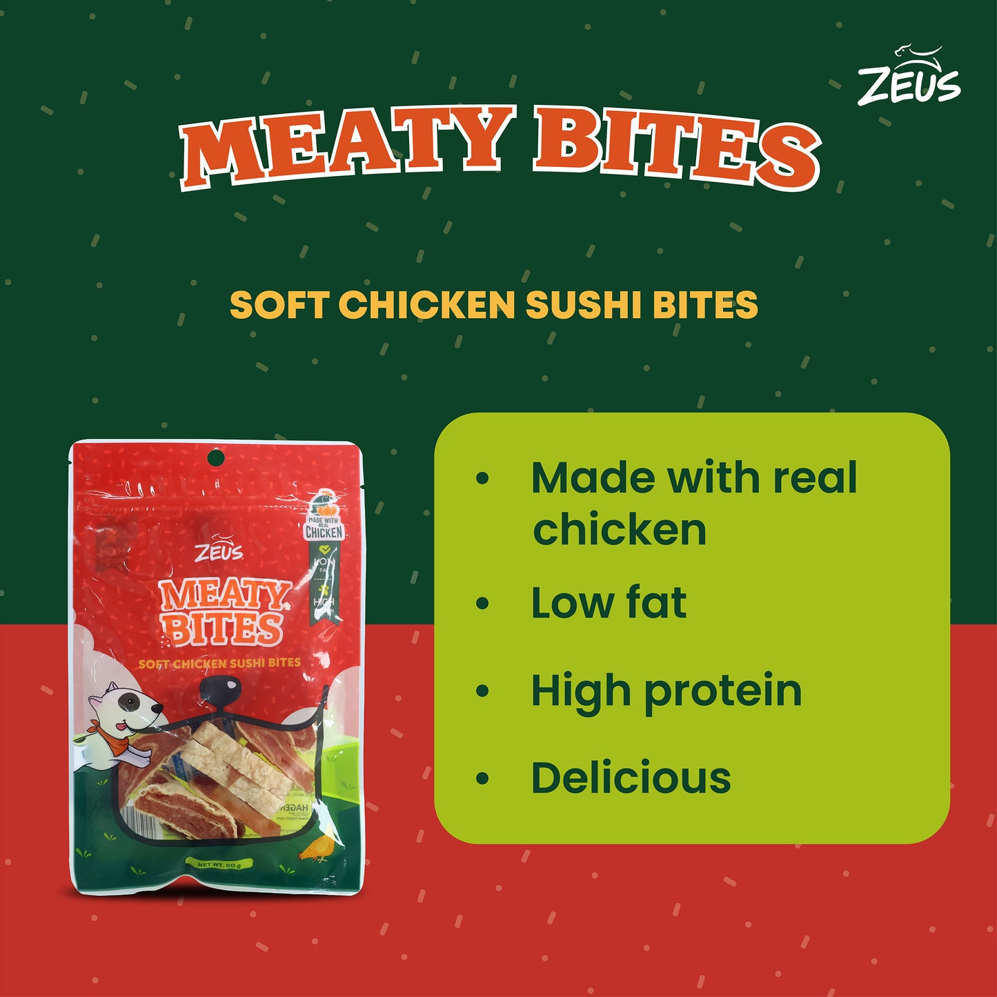 Zeus Meaty Bites Soft Chicken Sushi Bites Dog Treats - 60 gm - Heads Up For Tails